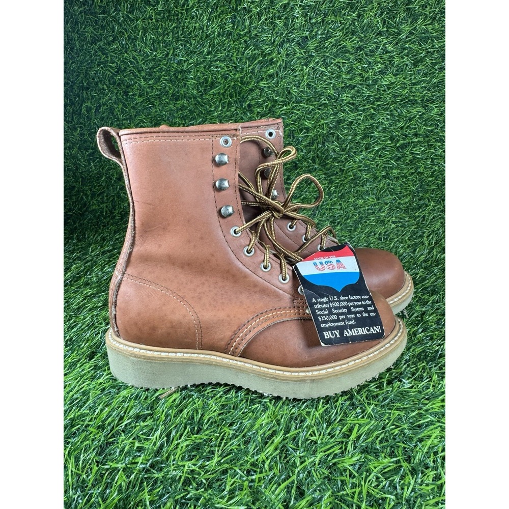 VTG Carolina Brown Leather Work Boots Made USA Safety Toe Cushioned Kids Sz 3